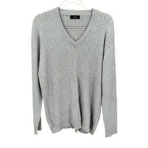 Pringle Sweater Mens 44 Gray‎ V-Neck Cable Knit Wool Pullover Preppy Academia